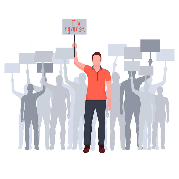  Ο άνθρωπος διαμαρτύρεται με μια αφίσα στα χέρια του - Διάνυσμα, εικόνα