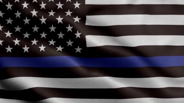 Una bandiera americana simbolo di sostegno per le forze dell'ordine, animazione bandiera USA 3d sventolando rendering - Filmati, video