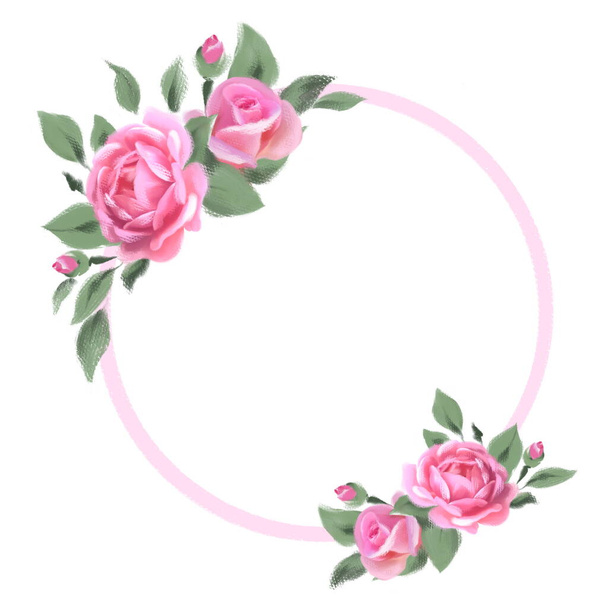 Elegant pink frame with roses. Suitable for decorating invitations, greeting cards, business cards - Fotó, kép