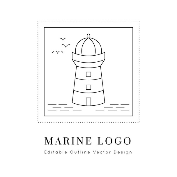 Leuchtturm Nautisches Symbol.Editierbarer Linienvektor.Meer und Ozean Symbol schwarz isoliert element.Template für Logo oder Branding.Sailor - Vektor, Bild