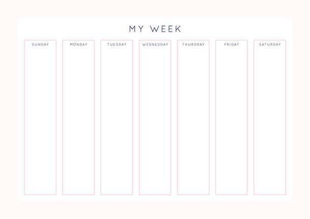 Planificador abstracto minimalista vector.Organizador femenino moderno en colores rosados pastel. Plantilla de planificador diaria, semanal y mensual.. - Vector, imagen