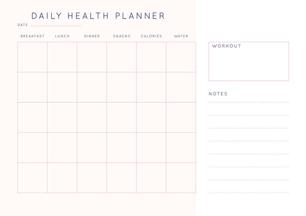 Vector minimalist abstract planner.Modern woman organizer in pastel pink rose colors.Daily, weekly, monthly planner template.Blank printable horizontal notebook page.Paper sheet size A4. - Вектор,изображение