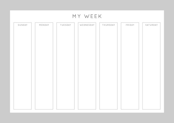 Διάνυσμα μονόχρωμη μινιμαλιστική αφηρημένη planner.Daily, εβδομαδιαία, μηνιαία πρότυπο planner.Blank εκτυπώσιμη οριζόντια σελίδα σημειωματάριο με χώρο για τις σημειώσεις και τους στόχους.. - Διάνυσμα, εικόνα