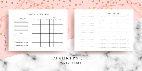 Printable vector planner.Modern business organizer template.Blank horizontal notebook pages set.Background design - Vector, Image