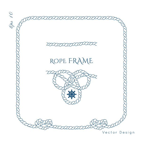 Rope knot border vector design. Isolated Marine frame in blue and white colors. Hand drawn ornaments in nautical style. Good for poster, t-shirt, card, menu, business identity, wedding invite.  - Vector, Image