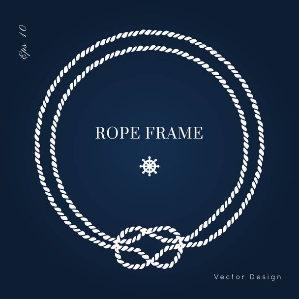 Rope knot circle border vector design. Isolated Marine frame in blue and white colors. Hand drawn ornaments in nautical style. Good for poster, t-shirt, card, - Vector, Image