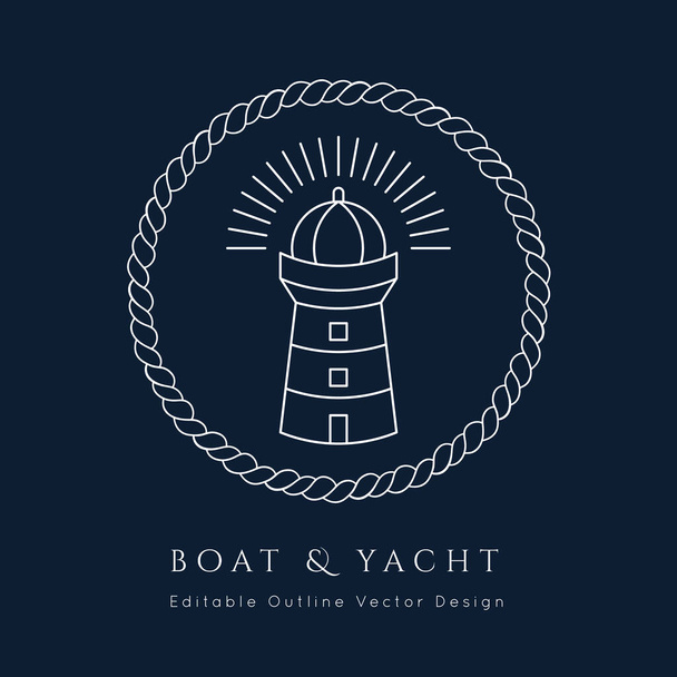 Lighthouse Nautical vector icon. white on navy blue.Sea and ocean design.Template for logo or branding.Sailor cruise, yacht club, business identity, menu, card design.Editable line - Vector, Image