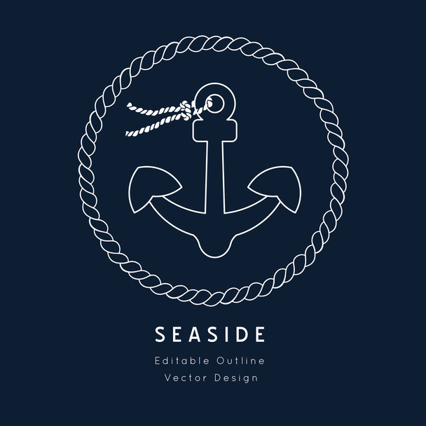 Αγκαλιά Ναυτική διανυσματική εικόνα. λευκό στο μπλε του ναυτικού.Sea and ocean design.Template για το λογότυπο ή branding.Sailor κρουαζιέρα, yacht club, επαγγελματική ταυτότητα, μενού, κάρτα design.Editable γραμμή - Διάνυσμα, εικόνα