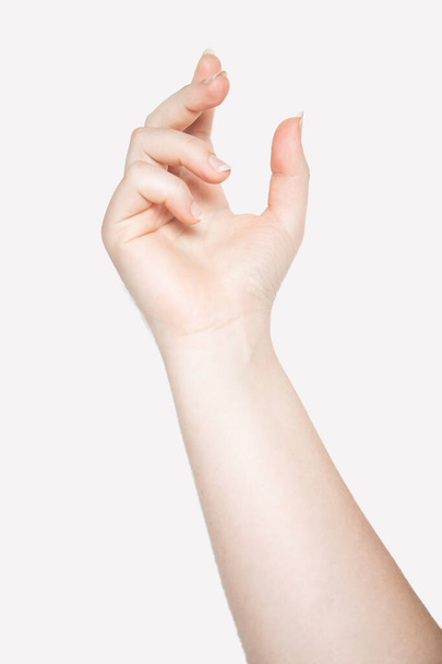 Detailní záběr ženy ruku izolované na bílém pozadí, s kopírovacím prostorem. - Fotografie, Obrázek