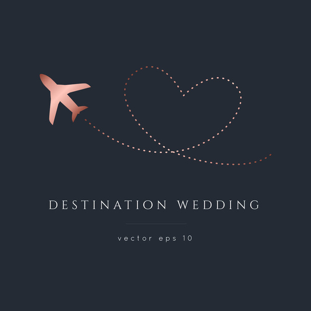 Destination Wedding  Invitation.Plane makes heart.Modern luxury vector design template. - Vector, Image