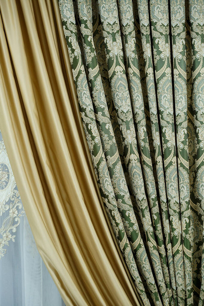 Close up of a curtain. part of the drapery by the window. Tulle for windows - Photo, Image