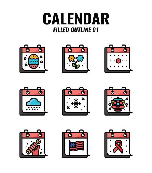 Filled outline icon set of memorial and holiday calendar. icons set1 - Vector, Image