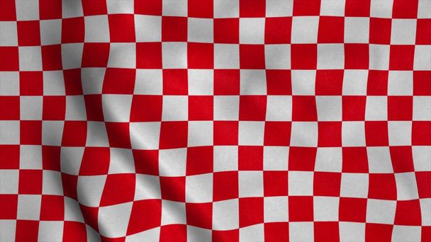 Red Checkered Racing lippu. Racing Chequered Flag vilkuttaa tuulessa. 3d kuva - Valokuva, kuva
