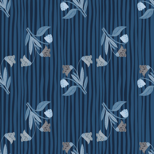 Handgetekende bos bloemen silhouetten naadloze doodle patroon. Dorp plant elementen met gestripte achtergrond in marine blauw palet. Voor stof ontwerp, textiel print, verpakking. Vectorillustratie - Vector, afbeelding