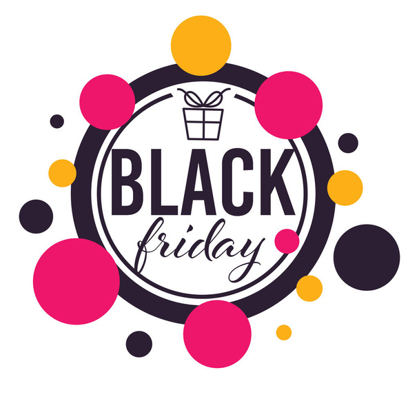 Discounts and special offers on black friday, isolated rounded banner for shops and stores. Proposal on american holiday, reduction of price and lowering cost on products, vector in flat style - Vektör, Görsel