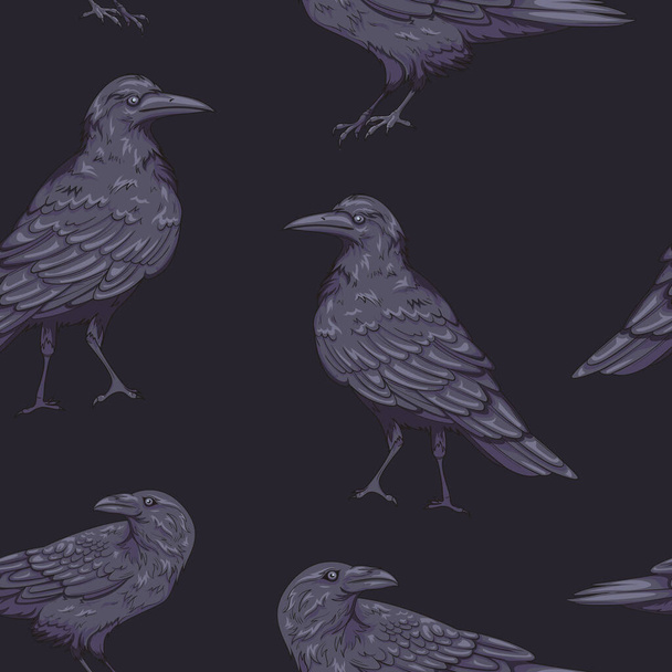 Seamless pattern with crows on a dark background - Vektor, obrázek