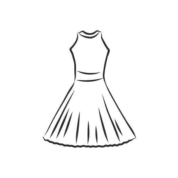 Női ruhák vázlatgyűjteménye. Kézzel rajzolt vektor illusztráció. Fekete vázlat rajz elszigetelt fehér háttér - Vektor, kép