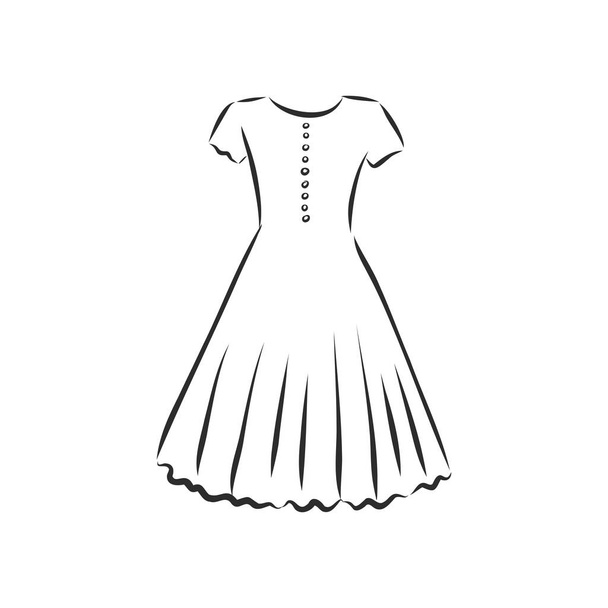 Sketches collection of women's dresses. Hand drawn vector illustration. Black outline drawing isolated on white background - Vektor, Bild