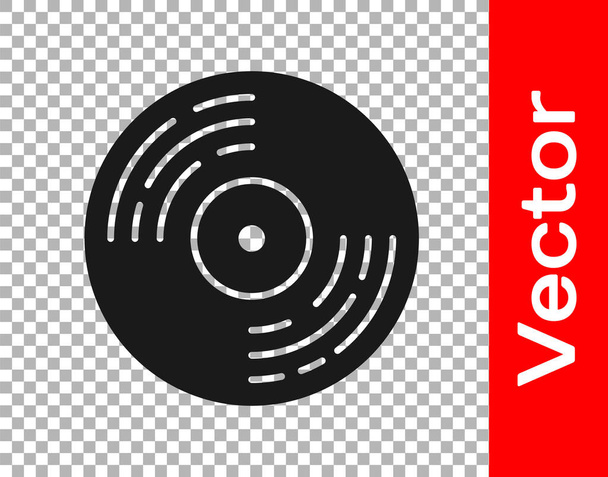 Fekete Vinyl lemez ikon elszigetelt átlátszó háttérrel. Vektor. - Vektor, kép