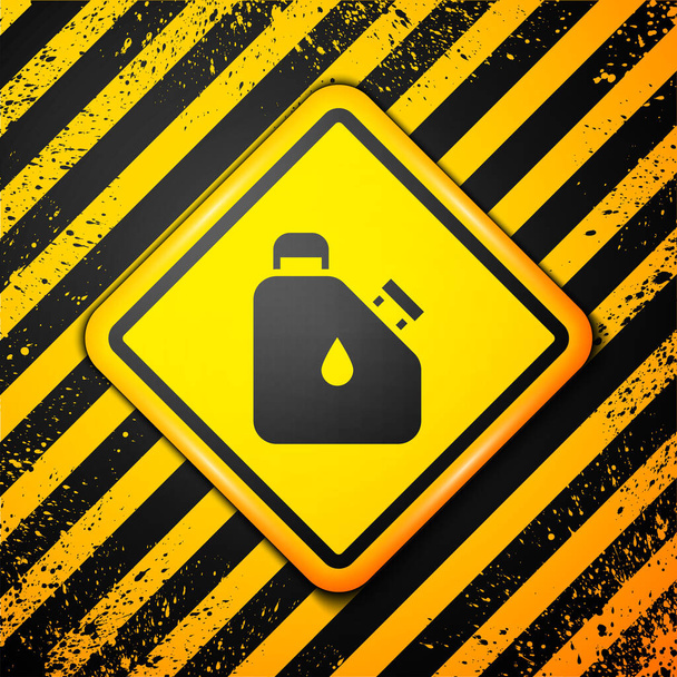 Boîte noire pour liquides inflammables icône isolée sur fond jaune. Pétrole ou biocarburant, produits chimiques explosifs, substances dangereuses. Panneau d'avertissement. Vecteur. - Vecteur, image