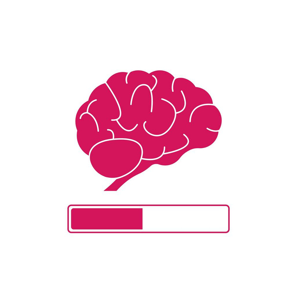 Значок мозга. Загрузочная панель прогресса. Розовый мозг. Увеличитель знаний и интеллекта. Вектор - Вектор,изображение