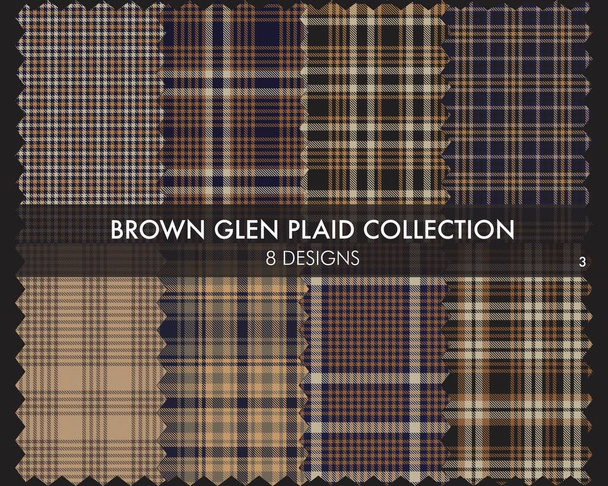 Brown Glen Plaid Tartan seamless pattern collection includes 8 designs for fashion textiles and graphics - Vector, Image