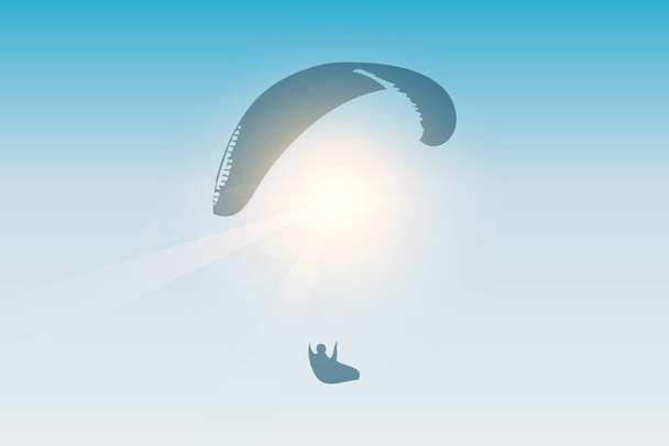 paragliding adventure paraglider on sunny sky background - Vector, Image