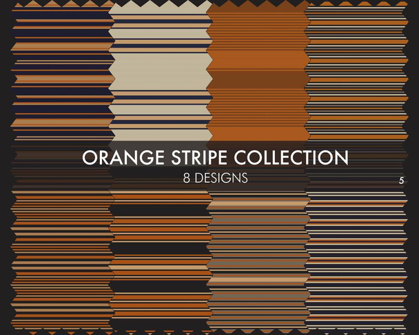 Orange gestreifte nahtlose Musterkollektion enthält 8 Designs für Modetextilien, Grafiken - Vektor, Bild