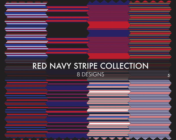 Red Navy listrado coleção padrão sem costura inclui 8 projetos para têxteis de moda, gráficos - Vetor, Imagem