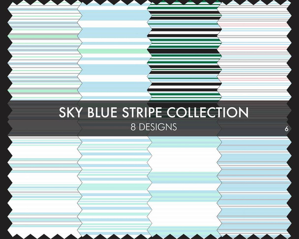 Sky Blue colección de patrones a rayas sin costuras incluye 8 diseños para textiles de moda, gráficos - Vector, imagen