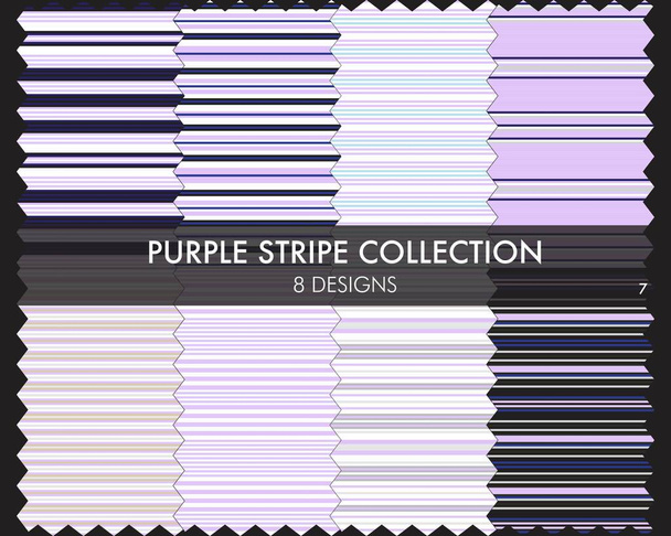 Violetti raidallinen saumaton kuvio kokoelma sisältää 8 malleja muoti tekstiilit, grafiikka - Vektori, kuva