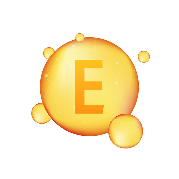 Вітамін Е золота сяюча ікона. Аскорбінова кислота. Векторна стокова ілюстрація
 - Вектор, зображення