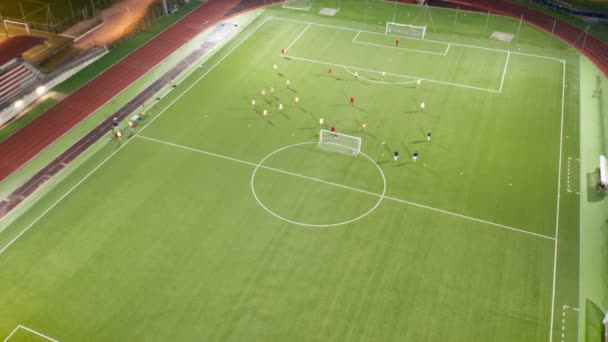 Jalkapallo stadion koulutus yö antenni näkymä - Materiaali, video