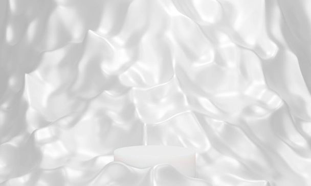 Kohtaus palkintokorokkeella mallintaa esitys valkoinen väri, silkki roiske ja minimalistinen tyyli kopioi tilaa, 3d tehdä abstrakti tausta suunnittelu - Valokuva, kuva