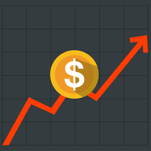 Dollar Up Stock Market Icon Logo Design Element. Big Dollar Currency Symbol With Rising Up Growing Arrow. Finance Success Concept. Profit or business Income growing up concepts with graph. - Vector, Image