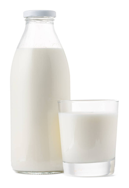 Glass bottle and cup of fresh milk isolated - Valokuva, kuva