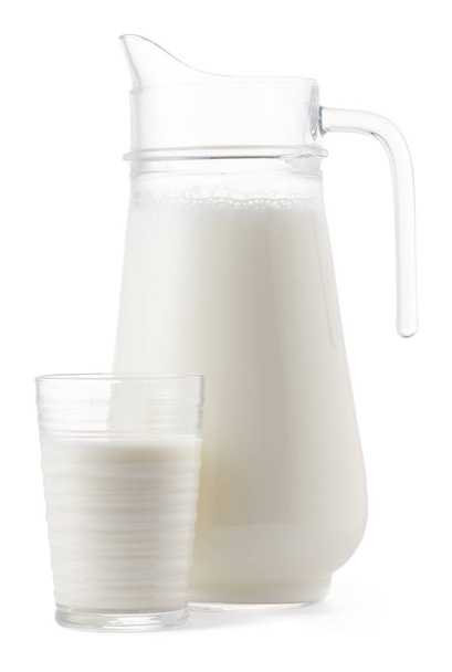 Glass jar and cup of fresh milk isolated - Foto, Imagen