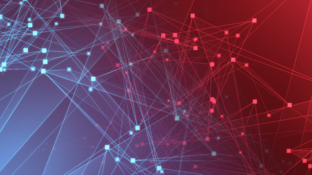 Abstract red blue polygon tech network with connect technology background. Abstract dots and lines texture background. 3d rendering. - Photo, Image