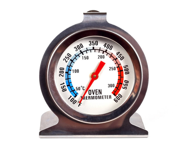 thermomètre métallique pour four sur fond blanc, gros plan, isoler - Photo, image