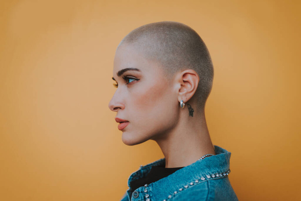 Image of a beautiful woman with bald shaved hair - Valokuva, kuva