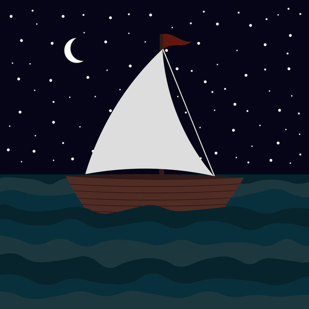 ship at night illustration stars  - Vector, imagen