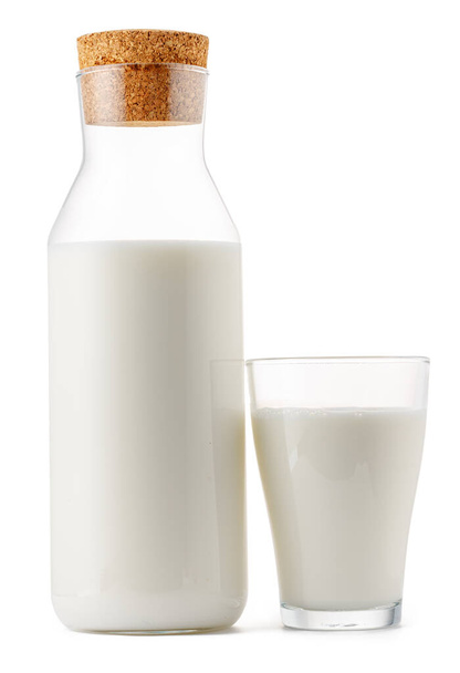 Closed glass milk bottle isolated on white background - Valokuva, kuva