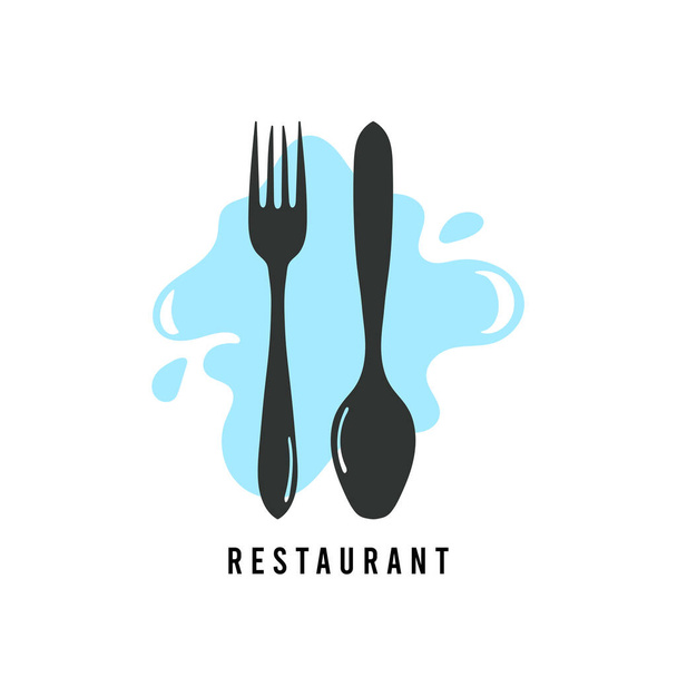 Forchetta e cucchiaio in nero semplice silhouette icone stile vettoriale illustrazione per il design e web isolato su sfondo bianco. Oggetto vettore forchetta e cucchiaio per etichette e logo. - Vettoriali, immagini