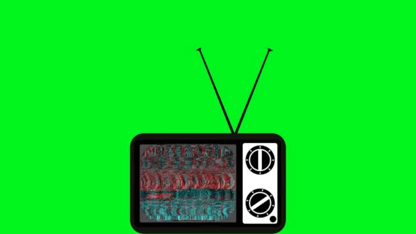Retro τηλεόραση με κανένα σήμα θορύβου στο πράσινο φόντο για να κοπεί - Πλάνα, βίντεο