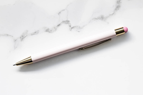 White pen on marble background, luxury stationery and business brand - Photo, Image