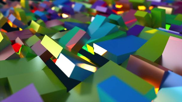 3d representación de la superficie con los rectángulos de colores giratorios. Fondo abstracto generado por ordenador. - Foto, Imagen