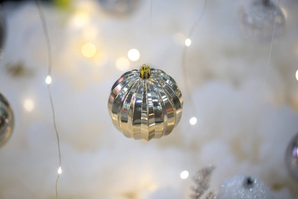 Christmas ball baubles with silver decoration - Foto, Imagem