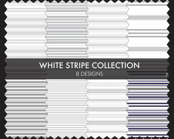Λευκή ριγέ χωρίς ραφή συλλογή μοτίβων περιλαμβάνει 8 σχέδια για υφάσματα μόδας, γραφικά - Διάνυσμα, εικόνα