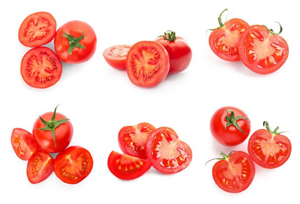 Set of ripe red tomatoes on white background - Foto, afbeelding
