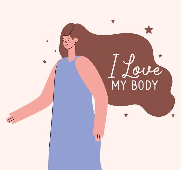 i love my body with woman cartoon vector design - Vektör, Görsel